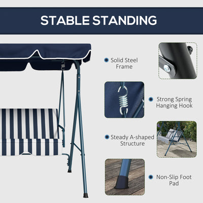 Outsunny Three-Seater Garden Swing Chair, with Adjustable Canopy - Blue Stripe 