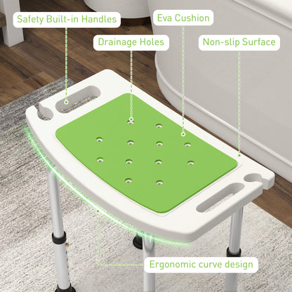 HOMCOM 6-Level Height Adjustable Aluminium Bath Room Stool Chair Shower Non-Slip Design w/ Padded Seat Drainage Holes Foot Pad, Green 