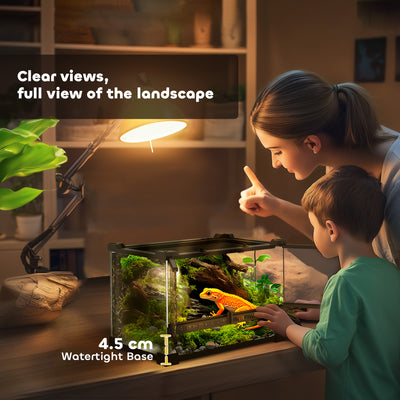 PawHut Reptile Glass Terrarium with Stone Background, Front Ventilation, Escape-Proof Knob Lock, 30 x 20 x 20 cm, Black 