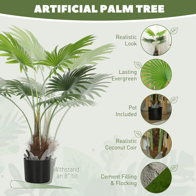 HOMCOM 94cm Artificial Palm Tree, Decorative Artificial Plant with Lifelike PEVA Leaves and Coconut Coir, Fake Tree with Plastic Pot and Flocking for Home Office Decor, Green 