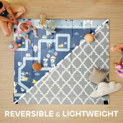 AIYAPLAY Foldable Baby Play Mat, Baby Playpen, Reversible Foam Playmat, Floor Mats for Toddlers, Traffic and Grey Diamond Theme 