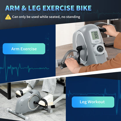 SPORTNOW Mini Exercise Bike, Sit Down Pedal Exerciser with 8-Level Quiet Magnetic Resistance and LCD Display, Portable Under Desk Bike for Arm and Leg Home Gym Office Workout, Grey 
