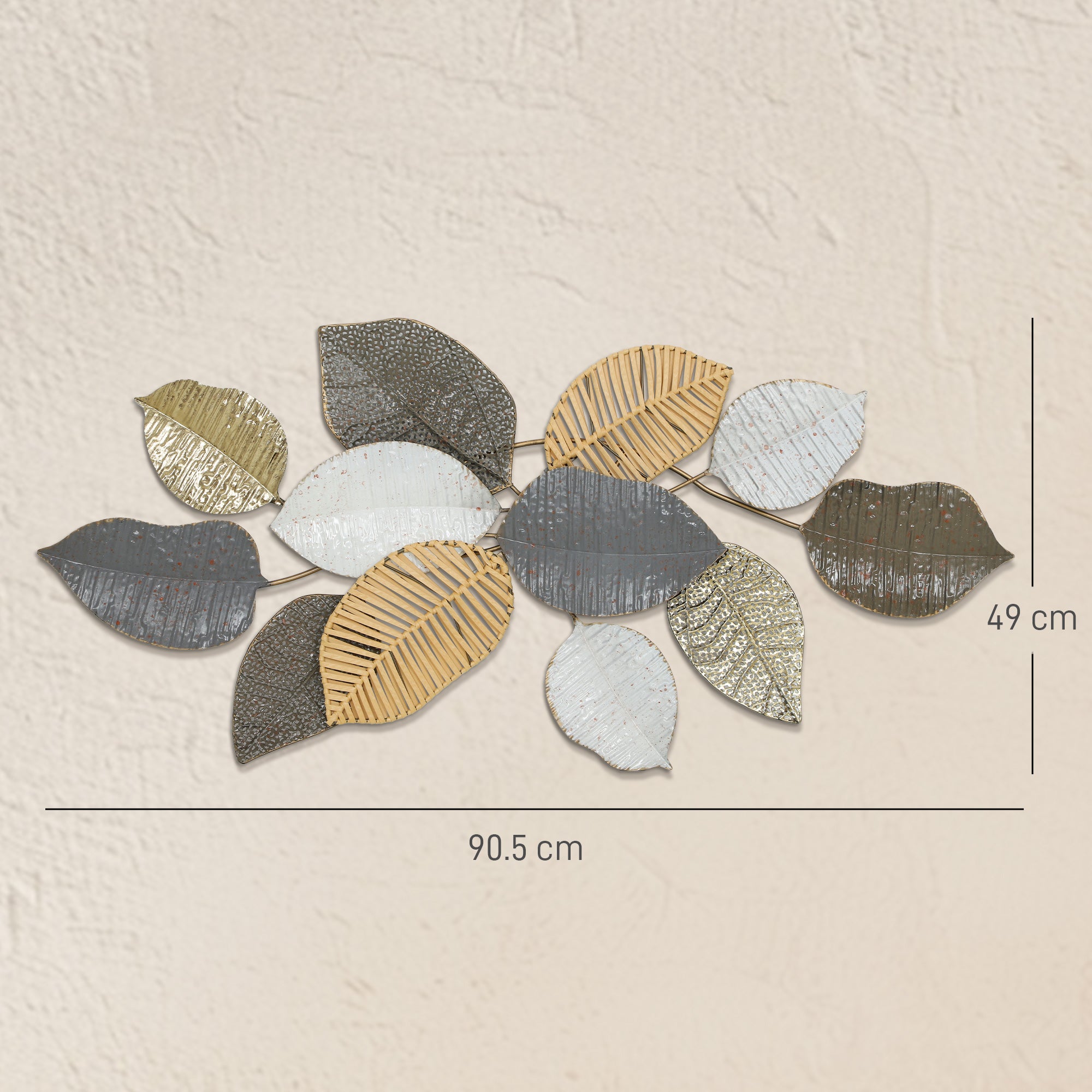 HOMCOM Metal Wall Art, Modern Hanging Wall Decor with Unique Leaf Design for Living Room Bedroom Entryway 