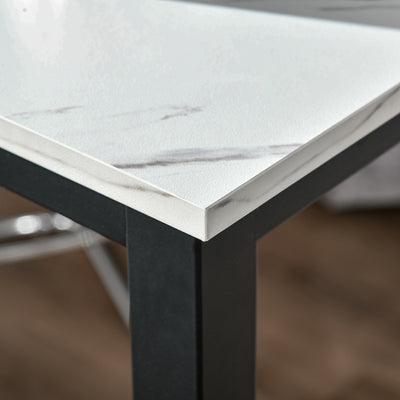 HOMCOM Bar Table Breakfast Marble Grain Dining Table Coffee Table with Adjustable Footpads, 120x40x100cm, White & Black 
