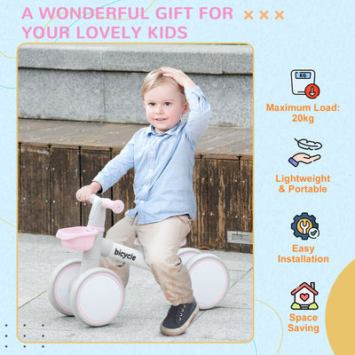 AIYAPLAY Kids Balance Bike for 1-3 Years Old with Adjustable Seat, Silent Wheels, Pink 