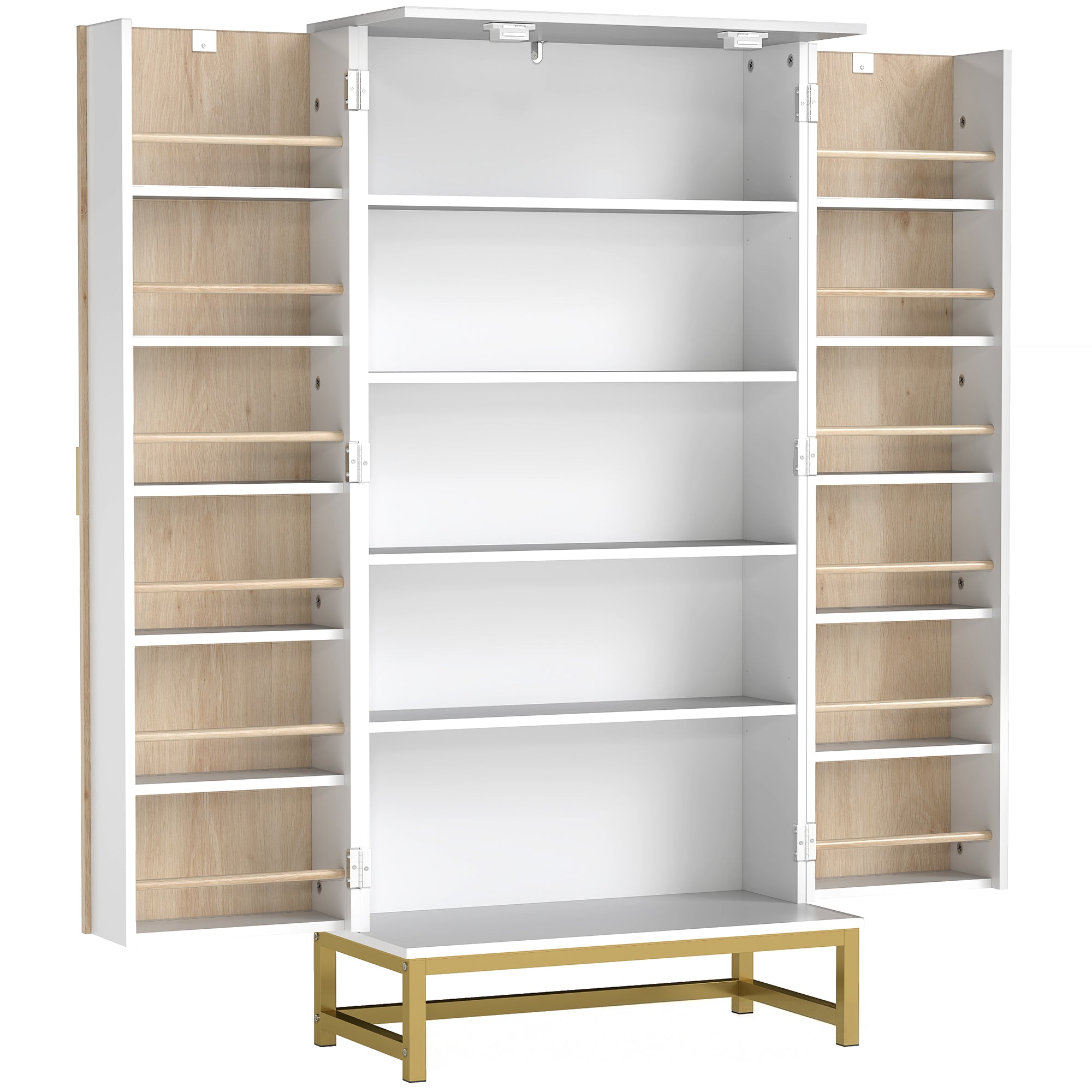 HOMCOM 119.5 cm Kitchen Cupboard, Freestanding Kitchen Cabinet with Double Doors, 5 Tiers, 12 Spice Racks, White 