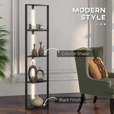 HOMCOM Corner Floor Lamp for Living Room Bedroom with Dimmable Warm White LED Light, Modern Tall Standing Lamp, Black 