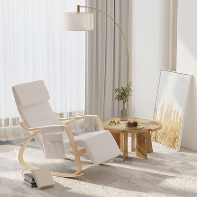 HOMCOM Rocking Lounge Chair Recliner Relaxation Lounging Relaxing Seat with Adjustable Footrest, Side Pocket and Pillow, Cream White 