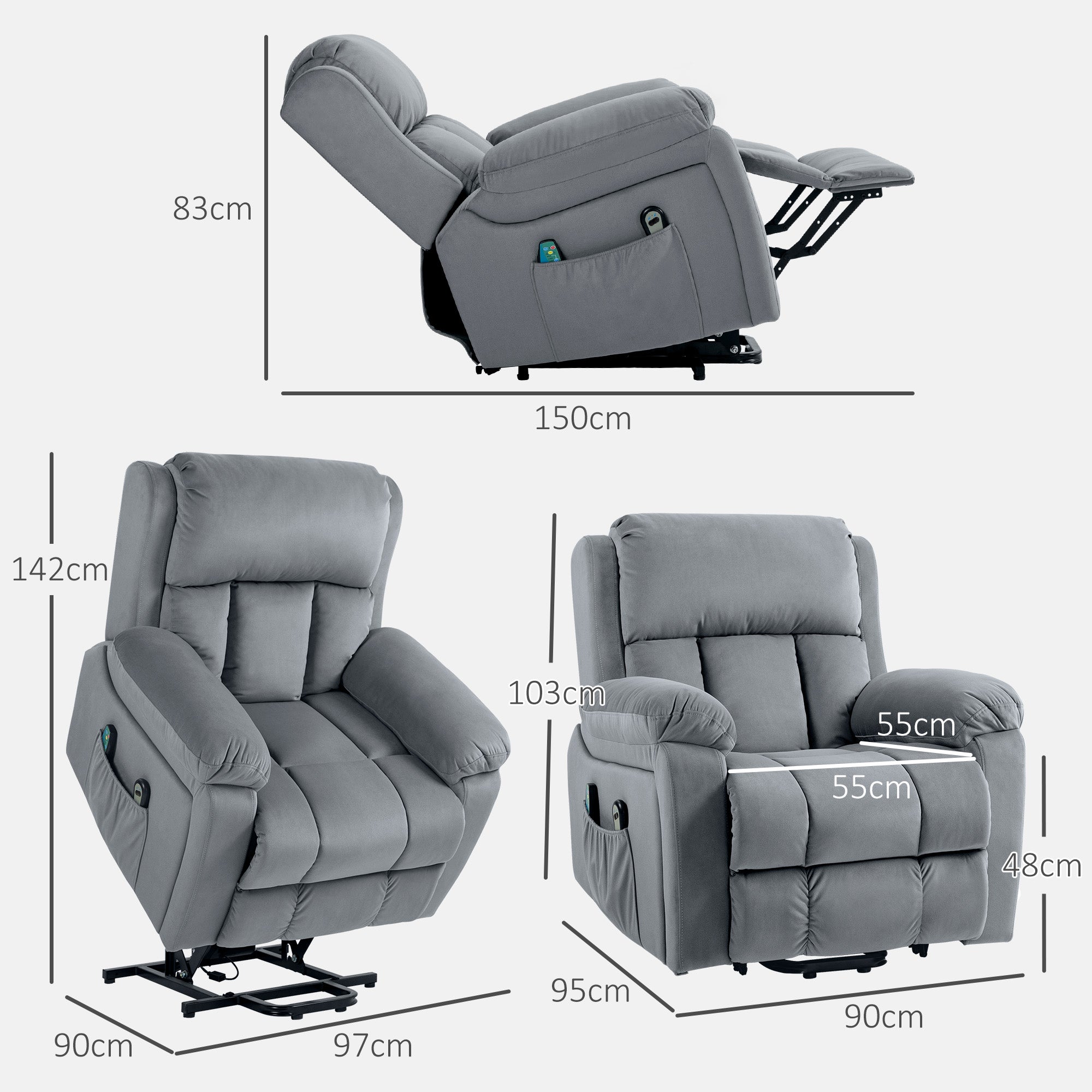 HOMCOM Eight Massage Point Electric Reclining Lift Chair, with Remote - Grey 