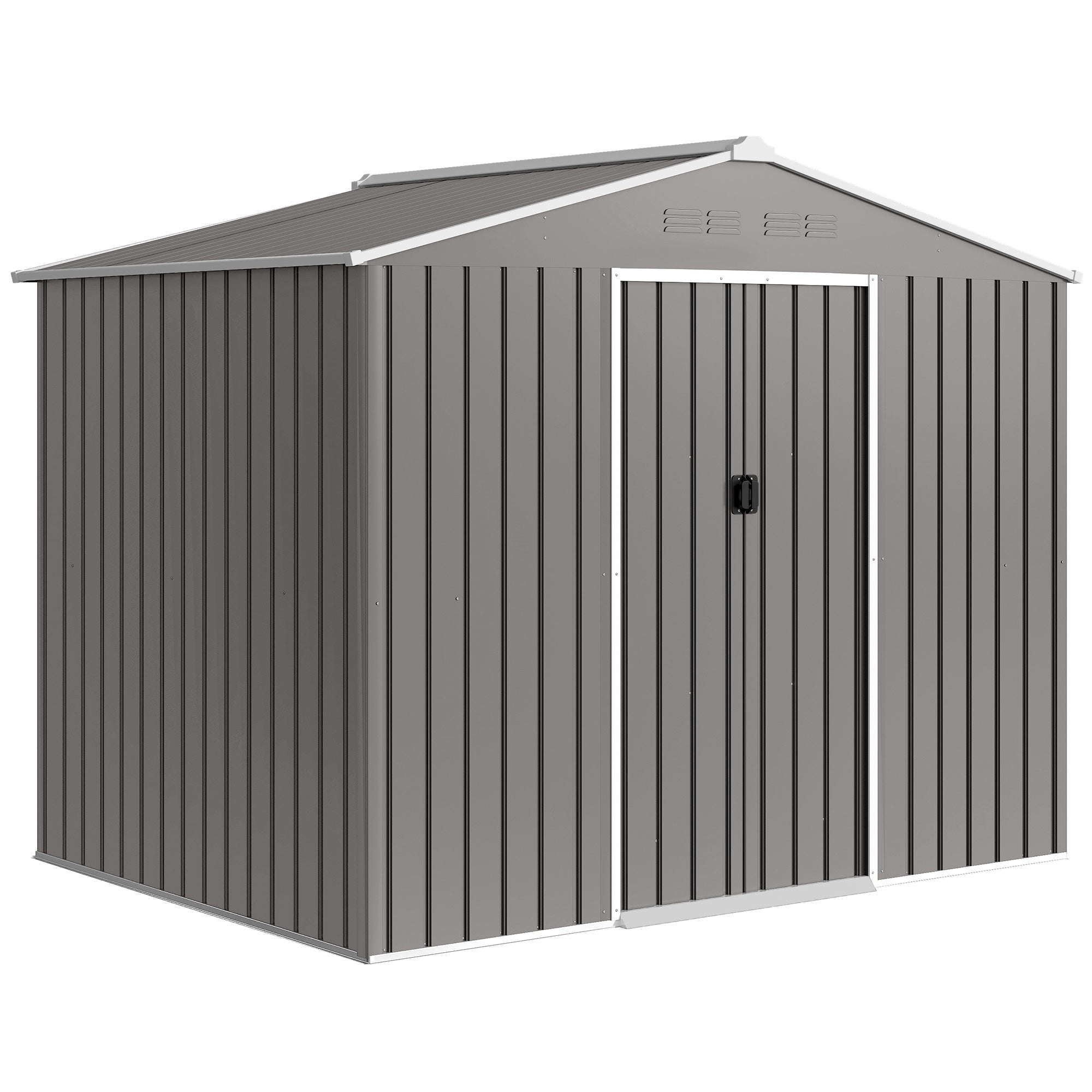 Outsunny 8 x 6ft Galvanised Steel Shed, with Double Door - Light Grey 