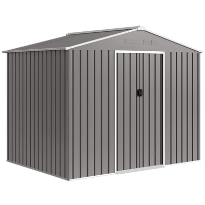 Outsunny 8 x 6ft Galvanised Steel Shed, with Double Door - Light Grey 