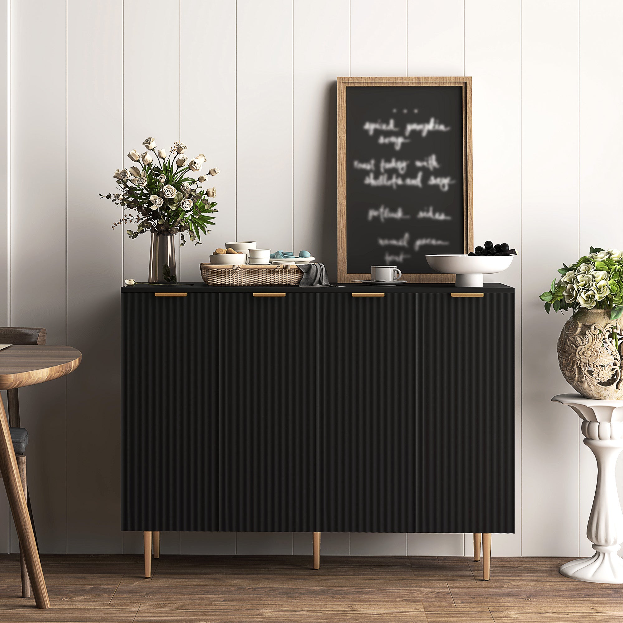 HOMCOM Sideboard Buffet Cabinet, Modern Kitchen Storage Cabinet with 4 Doors and Adjustable Shelves Black 