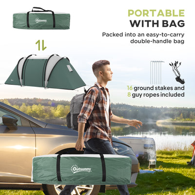 Outsunny Camping Tent with 2 Bedrooms and Living Area, 3000mm Waterproof Family Tent, for Fishing Hiking Festival, Dark Green 