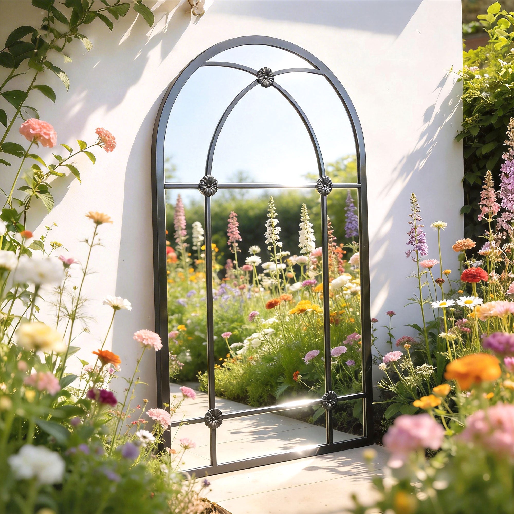 Outsunny Arched Mirror, Shatterproof Acrylic Windowpane Wall Mounted Mirror with Robust Metal Frame, 100 x 60 cm, Black 