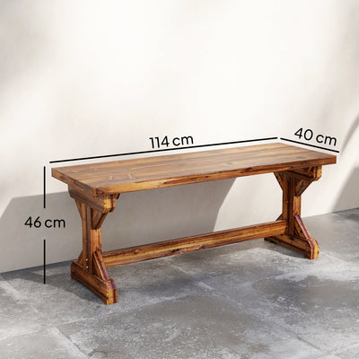Outsunny Rustic Wooden Garden Bench, Backless Outdoor Bench Patio Loveseat with X-Shape Base for Porch, Park, Carbonised Finish 
