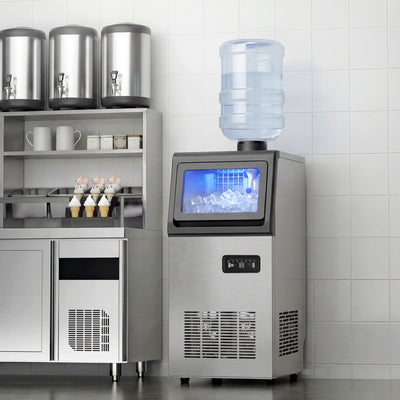 HOMCOM Commercial Ice Maker Machine, 45kg/24H Stainless Steel Under Counter or Freestanding Ice Machine, Silver 