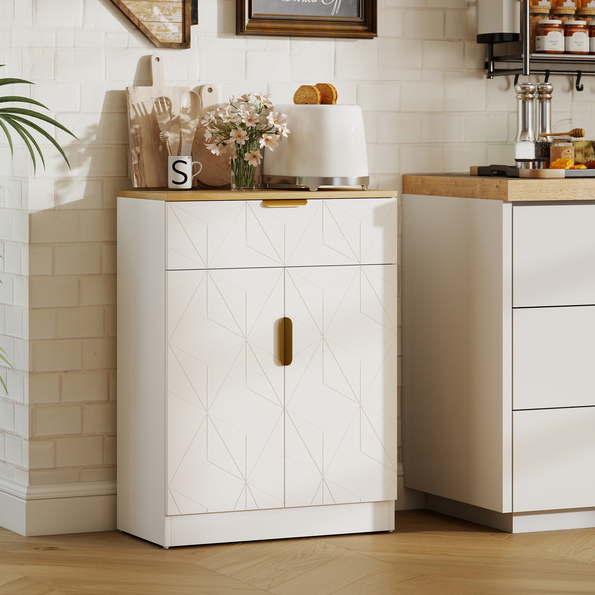 HOMCOM Sideboard Storage Cabinet, Modern Storage Cupboard with Drawer and Adjustable Shelf for Living Room, Kitchen, Dining Room, Entryway, White 