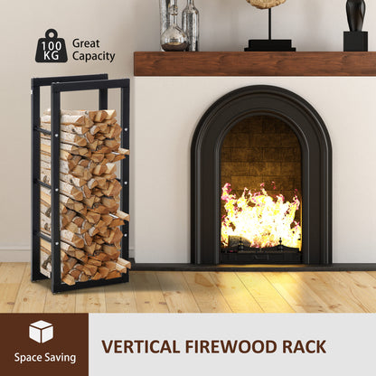 HOMCOM Metal Firewood Log Holder Tall Firewood Rack Indoor Outdoor Fireplace Wood Storage Shelf with Side Rails, Rust-Resistant, Black, 40W x 25D x 100H cm 