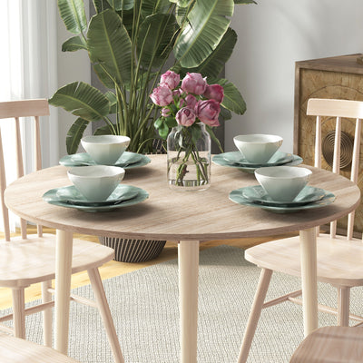 HOMCOM Folding Dining Table for 4, Round Drop Leaf Table, Modern Space Saving Small Kitchen Table with Wood Legs for Dining Room, Natural 
