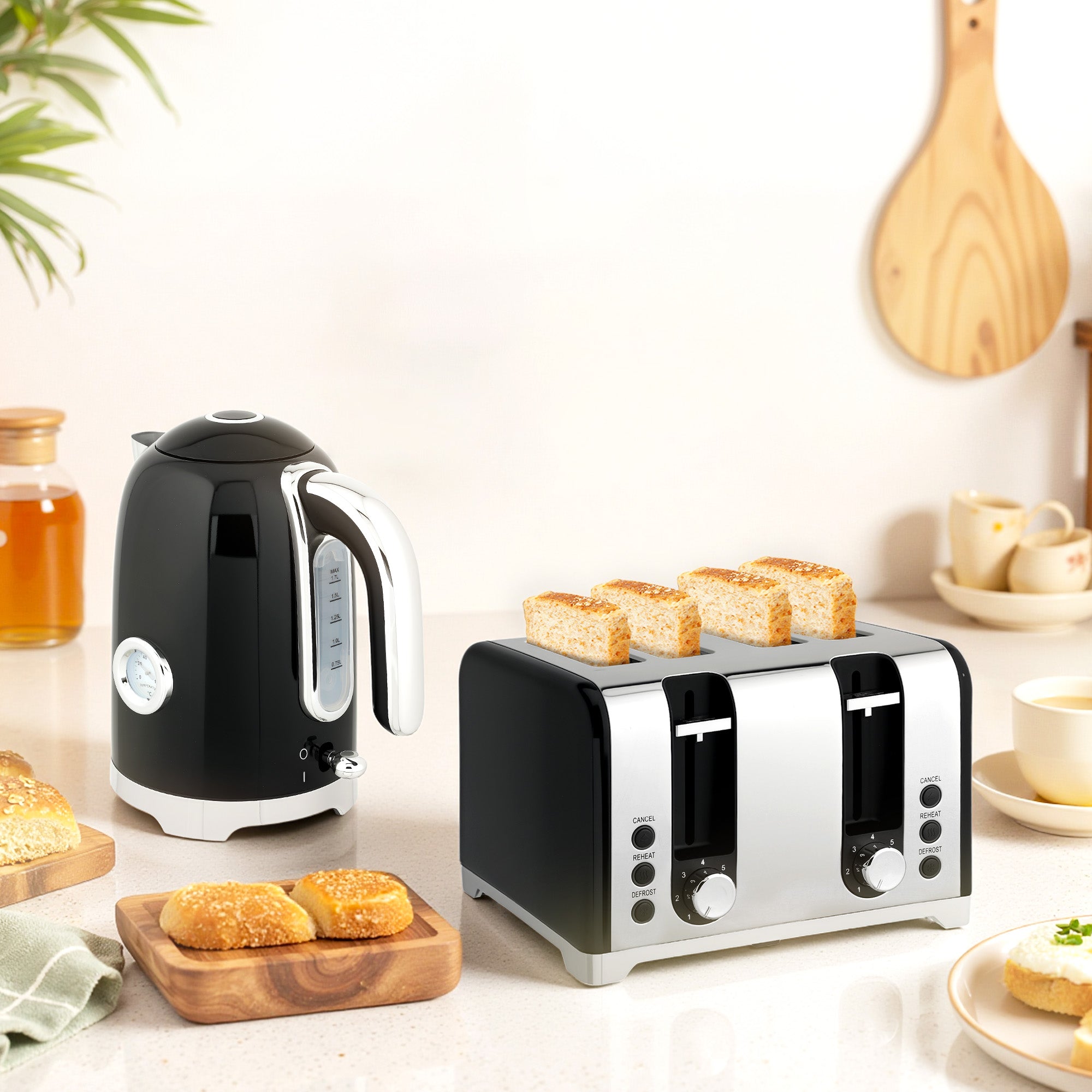 HOMCOM Retro 3000W Kettle and Toaster Set - Black 