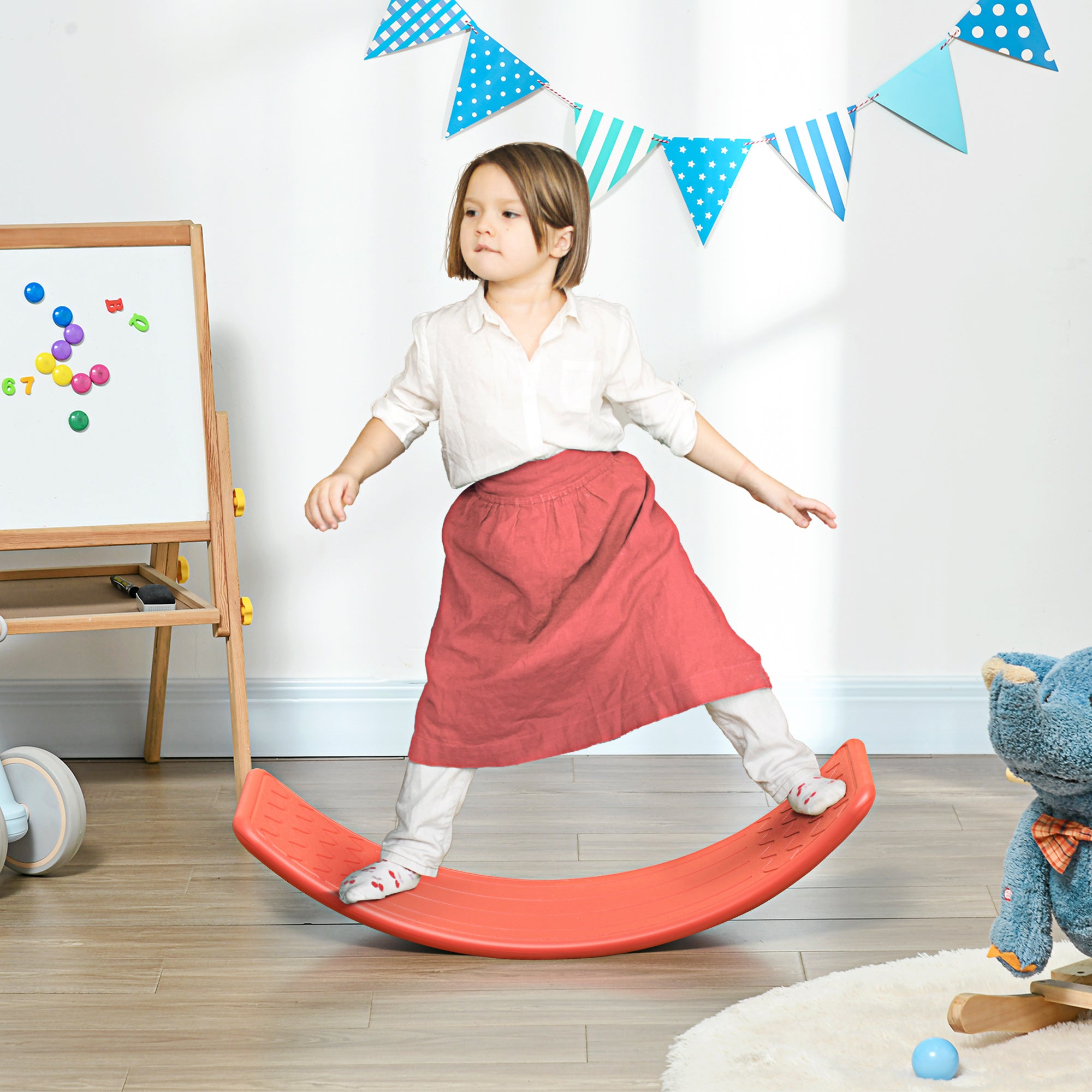 ZONEKIZ Balance Board Kids Wobble Board, Stepping Stone, Montessori Toy for Children, Nursery Toy, for Ages 3-6 Years, 82 x 27.5 x 19.5cm - Red 