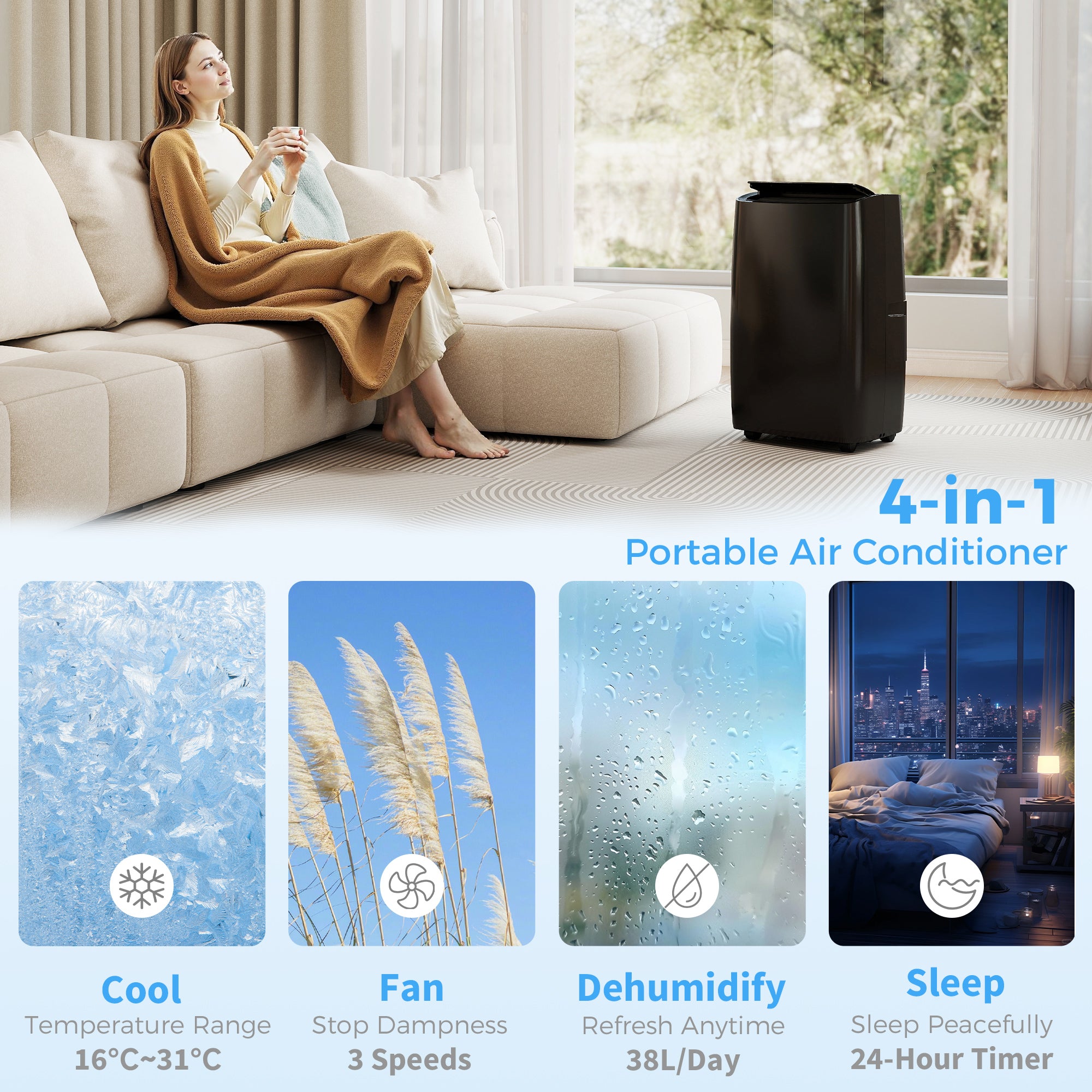 HOMCOM Portable Air Conditioner 12000 BTU, 4-in-1 Air Conditioning Unit, Dehumidifier, Cooling, Fan, Sleep Mode with 2 Speeds 