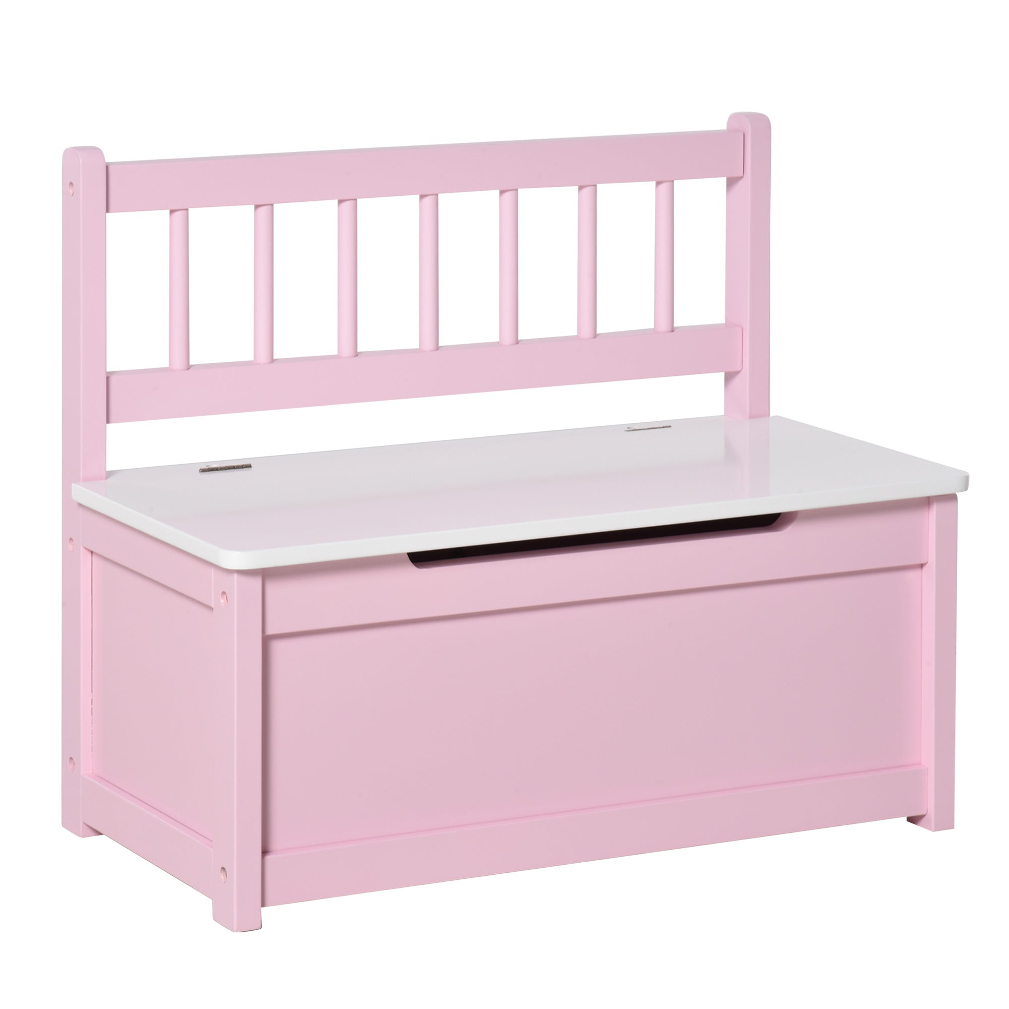 HOMCOM 2 In 1 Wooden Toy Box, Seat Storage Bench, Storage Chest Cabinet Organiser with Safety Pneumatic Rod, Pink 