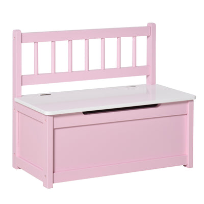 HOMCOM 2 In 1 Wooden Toy Box, Seat Storage Bench, Storage Chest Cabinet Organiser with Safety Pneumatic Rod, Pink 