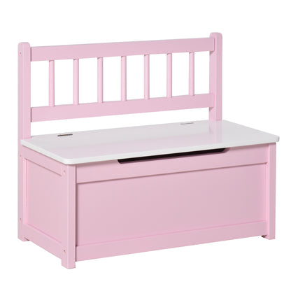 HOMCOM 2 In 1 Wooden Toy Box, Seat Storage Bench, Storage Chest Cabinet Organiser with Safety Pneumatic Rod, Pink 