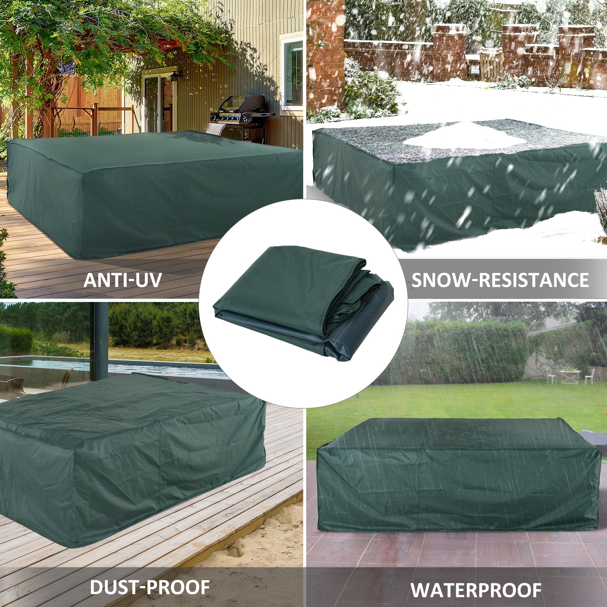 Outsunny Large Patio Garden Furniture Set Cover 600D Oxford Square Waterproof, 230 x 230 x 70 cm, Green 