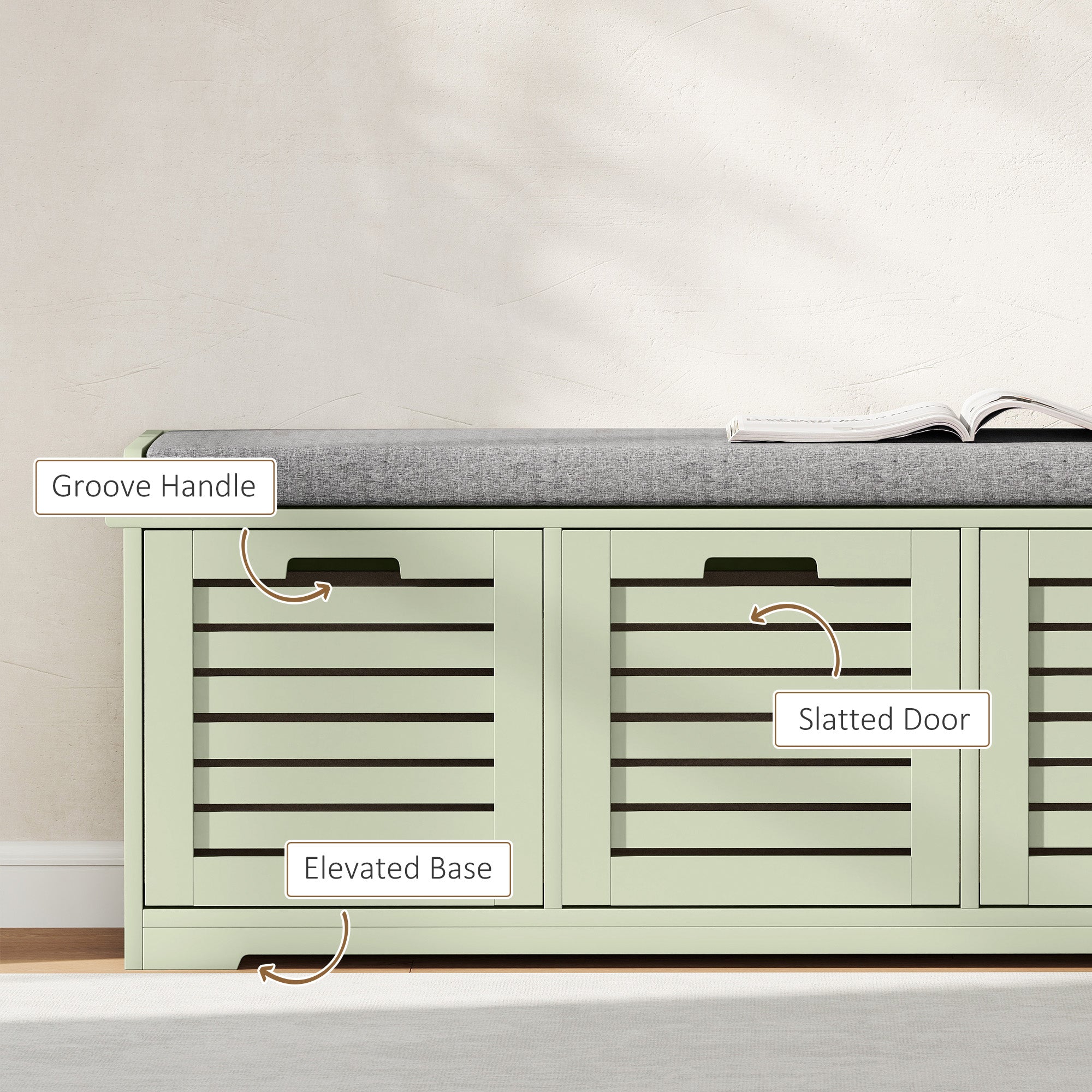 HOMCOM 3-Drawer Shoe Storage Bench - Green