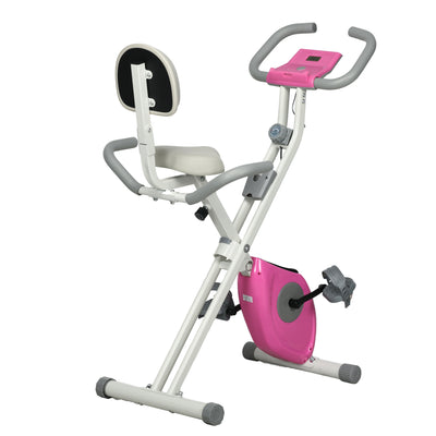 HOMCOM Folding Exercise Bike, with Adjustable Magnetic Resistance, Seat Height - White and Pink 