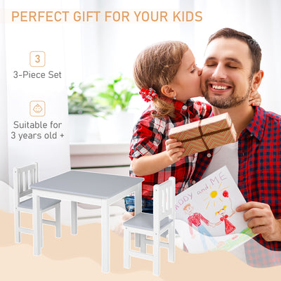 HOMCOM Kids Table and Chair Set 3 Pieces Toddler Preschoolers Desk with 2 Chairs for Indoor Study Rest Snack Time Grey 