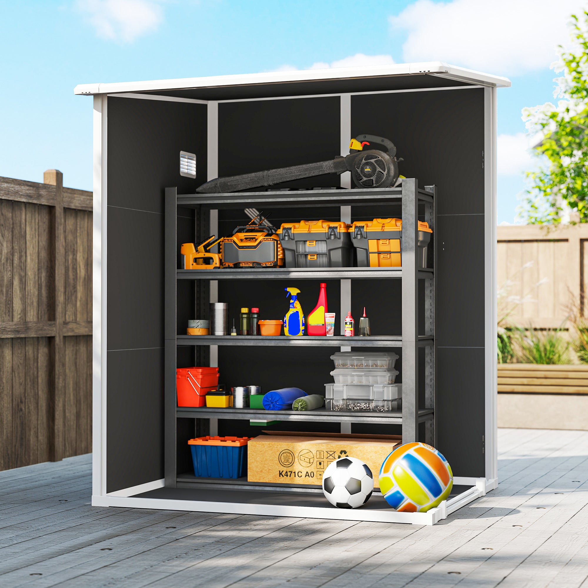 Outsunny 4'x5' Garden Storage Shed, Lean to Shed, Lockable Garden Shed with Window, Vent and Plastic Roof, Black 