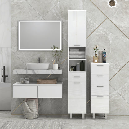 kleankin 71" Tall Slim Bathroom Storage Cabinet, Tall Narrow Cupboard with Drawer, Open Shelves, 2 Doors Cabinets and Adjustable Shelves for Kitchen, Hallway, Living Room, High Gloss White