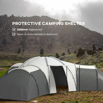 Outsunny 6-9 Man Tent with Bedrooms and Living Room, Accessories Included, Dark Grey 