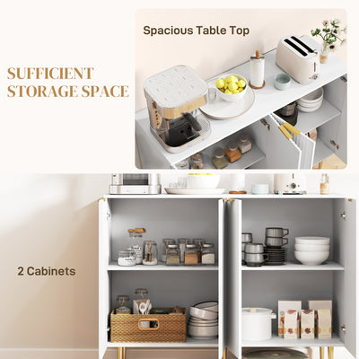 HOMCOM Sideboard Buffet Cabinet, Modern Kitchen Storage Cabinet with 4 Doors and Adjustable Shelves, Living Room Cabinet with Metal Legs for Hallway, White 