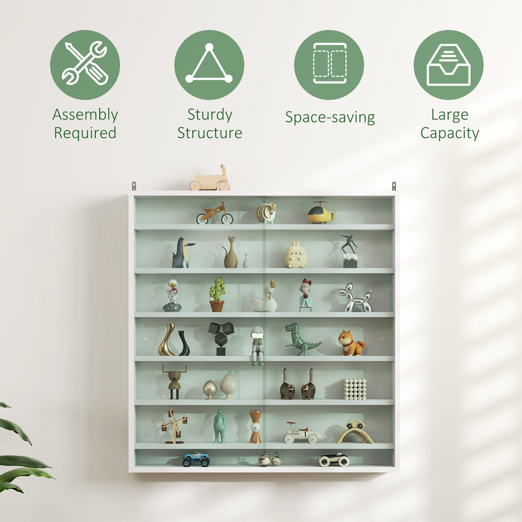 HOMCOM Six Shelf Display Cabinet, with Glass Doors - White 