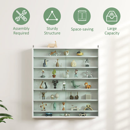 HOMCOM Six Shelf Display Cabinet, with Glass Doors - White 