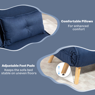 HOMCOM Two-Seater Linen-Look Sofa Bed - Dark Blue 