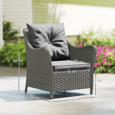 Outsunny Rattan Garden Chairs Set of 2, Outdoor Rattan Chairs with Cushions, Armrests and High Back, PE Wicker Garden Armchair with Steel Frame for Balcony, Porch, Dark Grey 