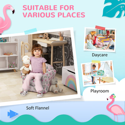 AIYAPLAY Kids Armchair with Flamingo Design, Wooden Frame, for Bedroom, Playroom, Kids Room - Pink 