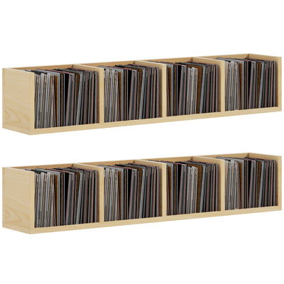 HOMCOM Wall Mount 84 CD / 56 DVD/Blu-ray/ Media Storage Rack 4 Cubes, Wooden Shelf Organiser Unit Bookcase Display, Set of 2, Natural Wood Finish 