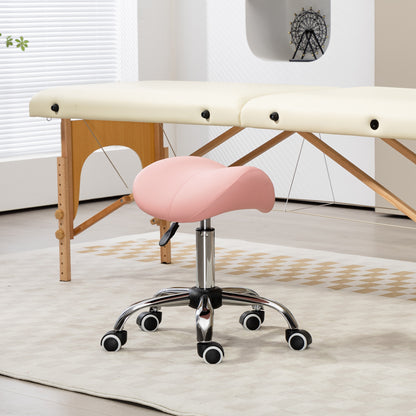 HOMCOM Saddle Stool, Height Adjustable Salon Chair for Massage Spa, Faux Leather, Pink 