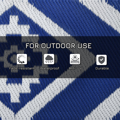 Outsunny Plastic Straw Reversible RV Outdoor Rug with Carry Bag, 182 x 274cm, Blue and White 