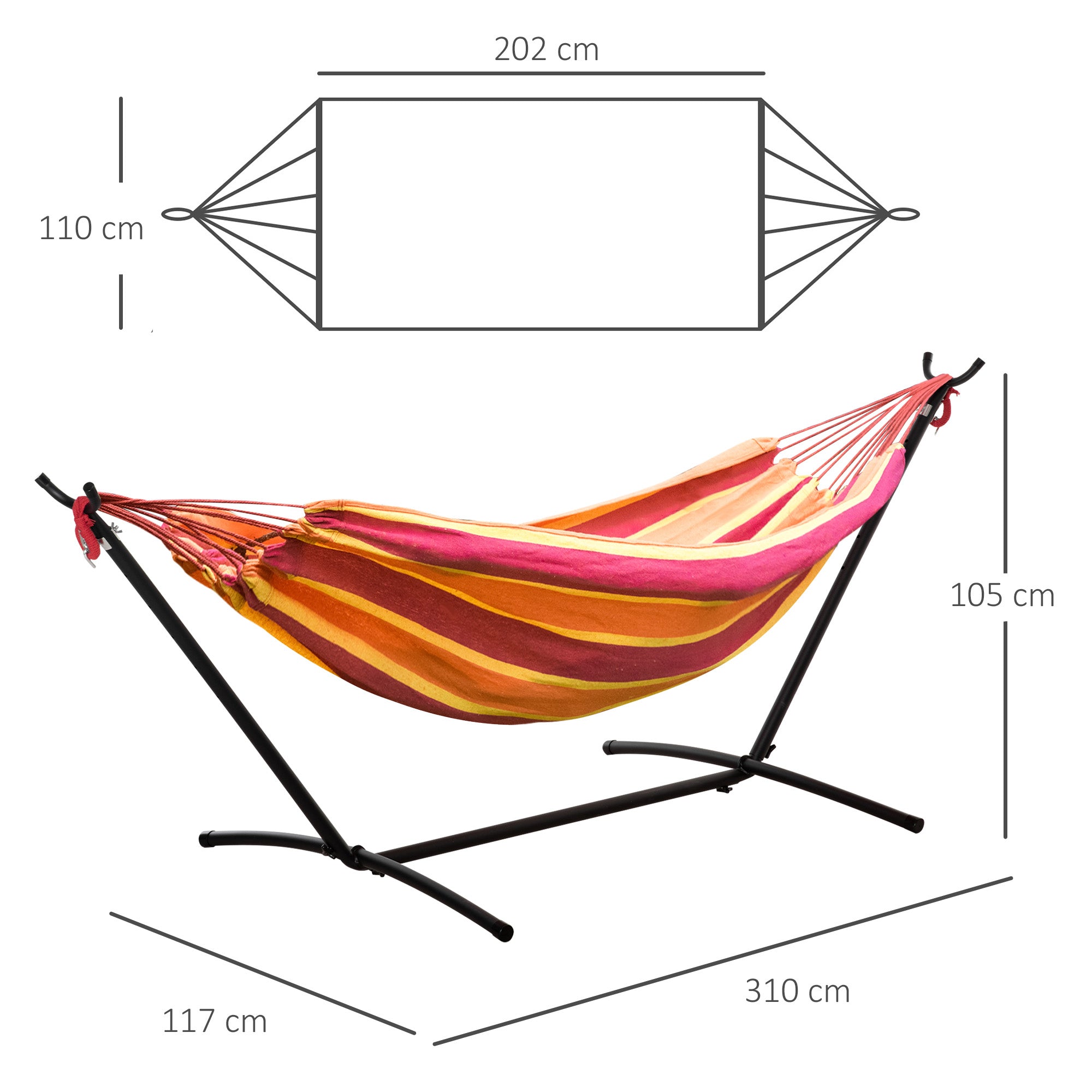 Outsunny 298 x 117cm Hammock with Stand Camping Hammock with Portable Carrying Bag, Adjustable Height, 120kg Load Capacity, Red Stripe 