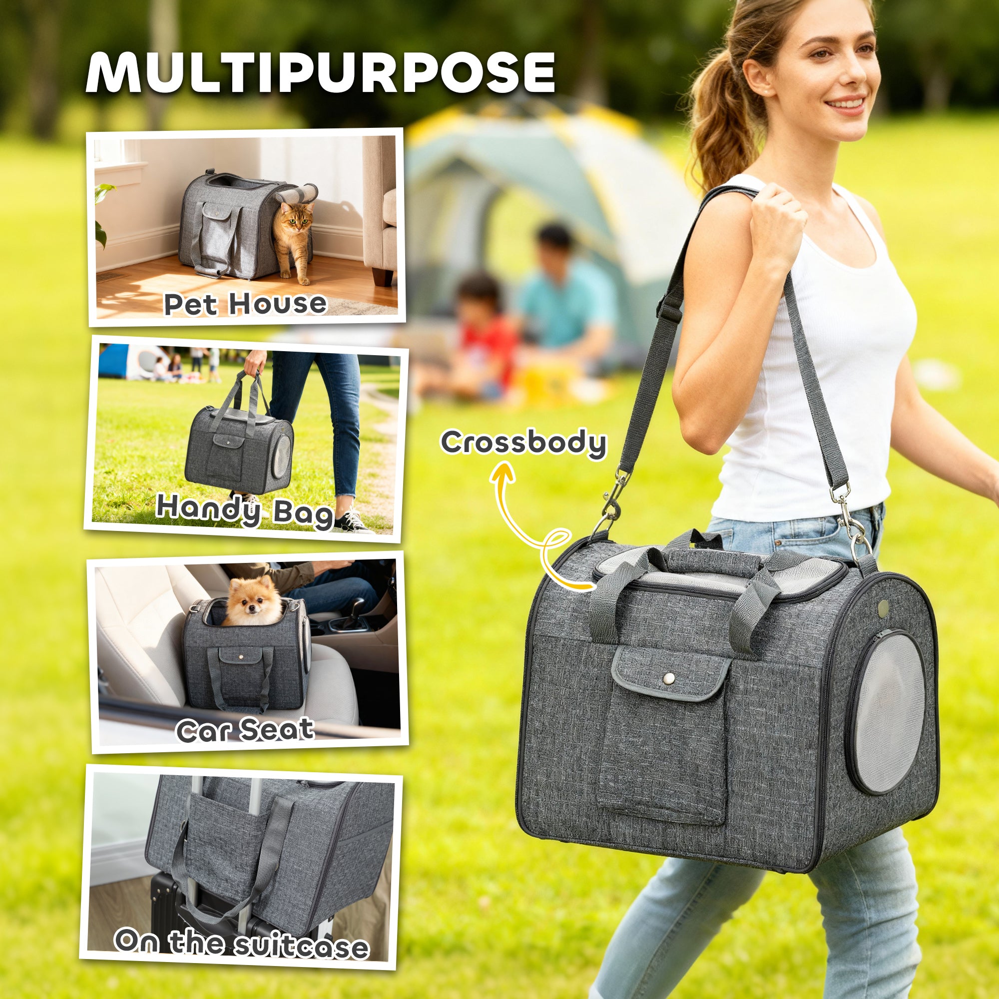 PawHut Soft Sided Cat Carrier Bag, Portable Foldable Pet Carrier with Shoulder Strap & Removable Mat for Small Pet Up to 10kg 