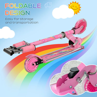HOMCOM Kids Scooter, with Lights, Music, Adjustable Height, Foldable Frame, for Ages 3-7 Years - Pink 