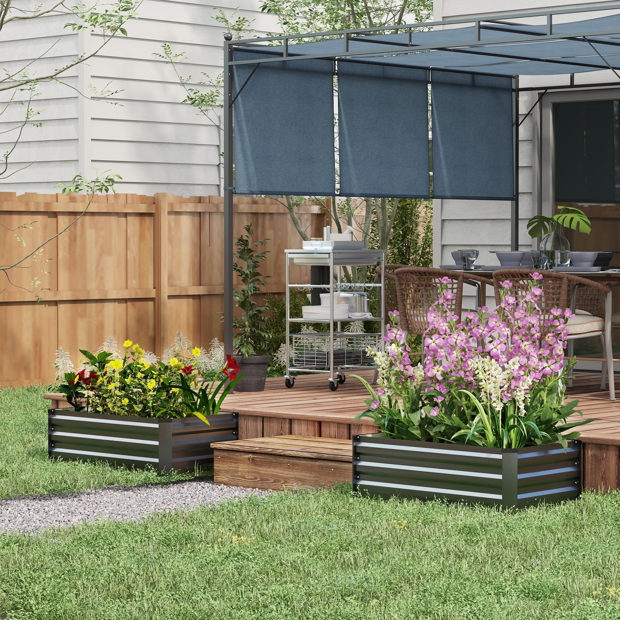 Outsunny Set of Two 60 x 100cm Galvanised Steel Planters, Grey 