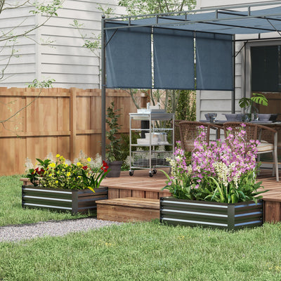 Outsunny Set of Two 60 x 100cm Galvanised Steel Planters, Grey 
